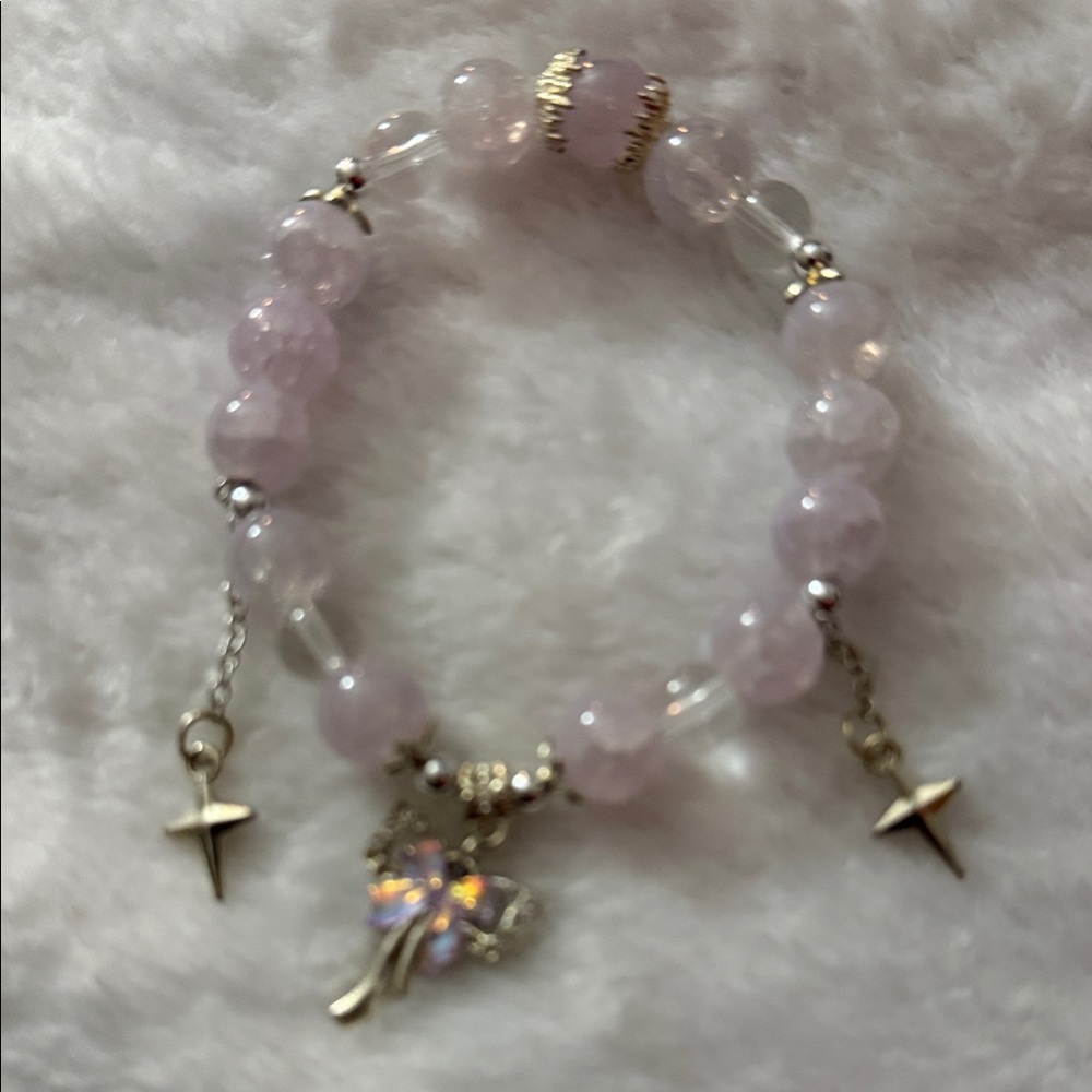 Elegant Pink Beaded Bracelet with Charms